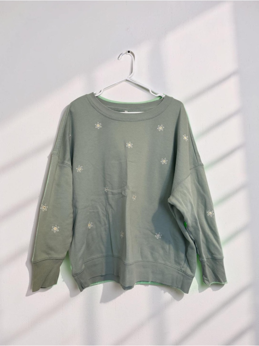 Maurices Sage Green Crewneck Sweater – Daisy Embroidered Floral Pullover